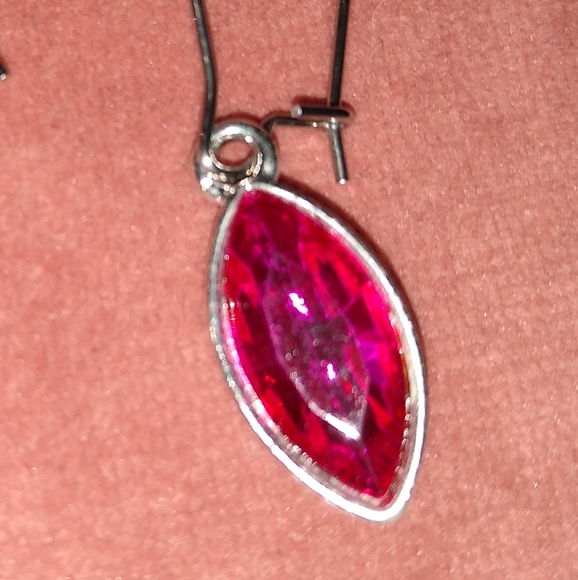 Fuchsia Marquis Sparkle Charm Earrings Dark Pink Rhinestone Minimalist Handmade - Picture 5 of 8